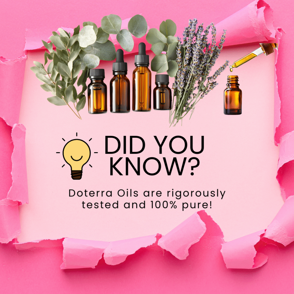 Assortment of doTERRA essential oils displayed with flowers wholesale